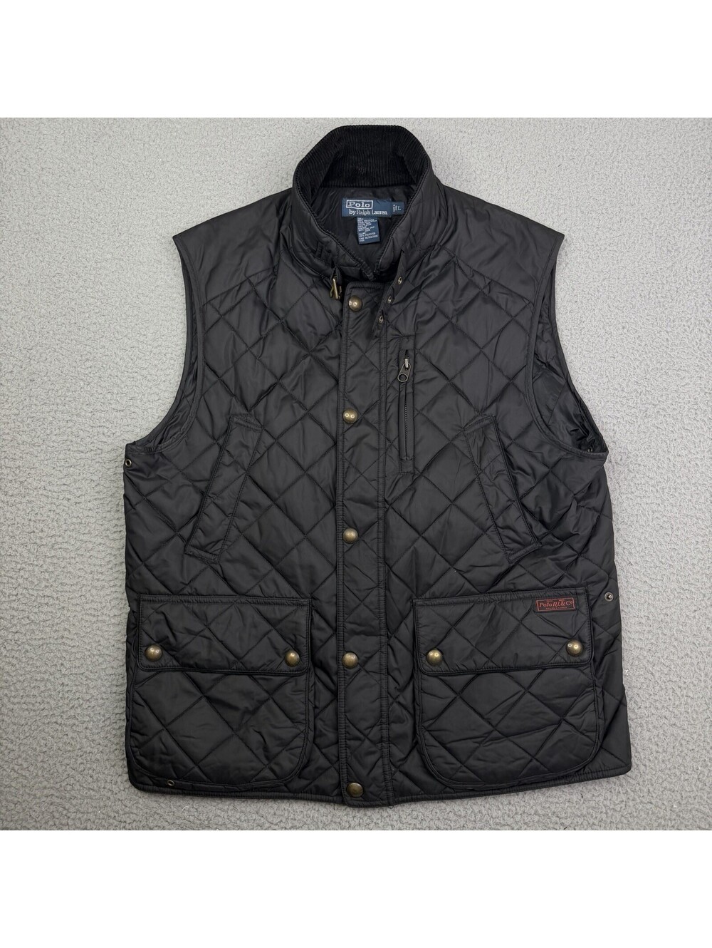 Polo Ralph Lauren Mens Black Puffer Vest Zipper Metal Button Large Vtg Fall